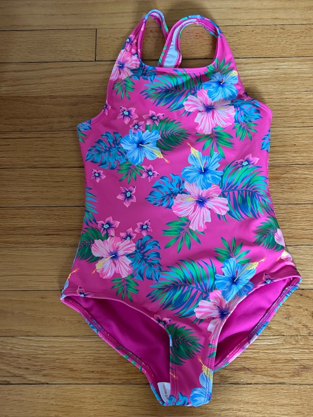 Lands' End Hot Pink Floral One-Piece Swimsuit in Girl size 8